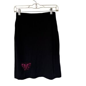Silvergate‎  Black Pink Butterfly Laser Cut Midi Skirt Side Slit Medium Y2K 90s